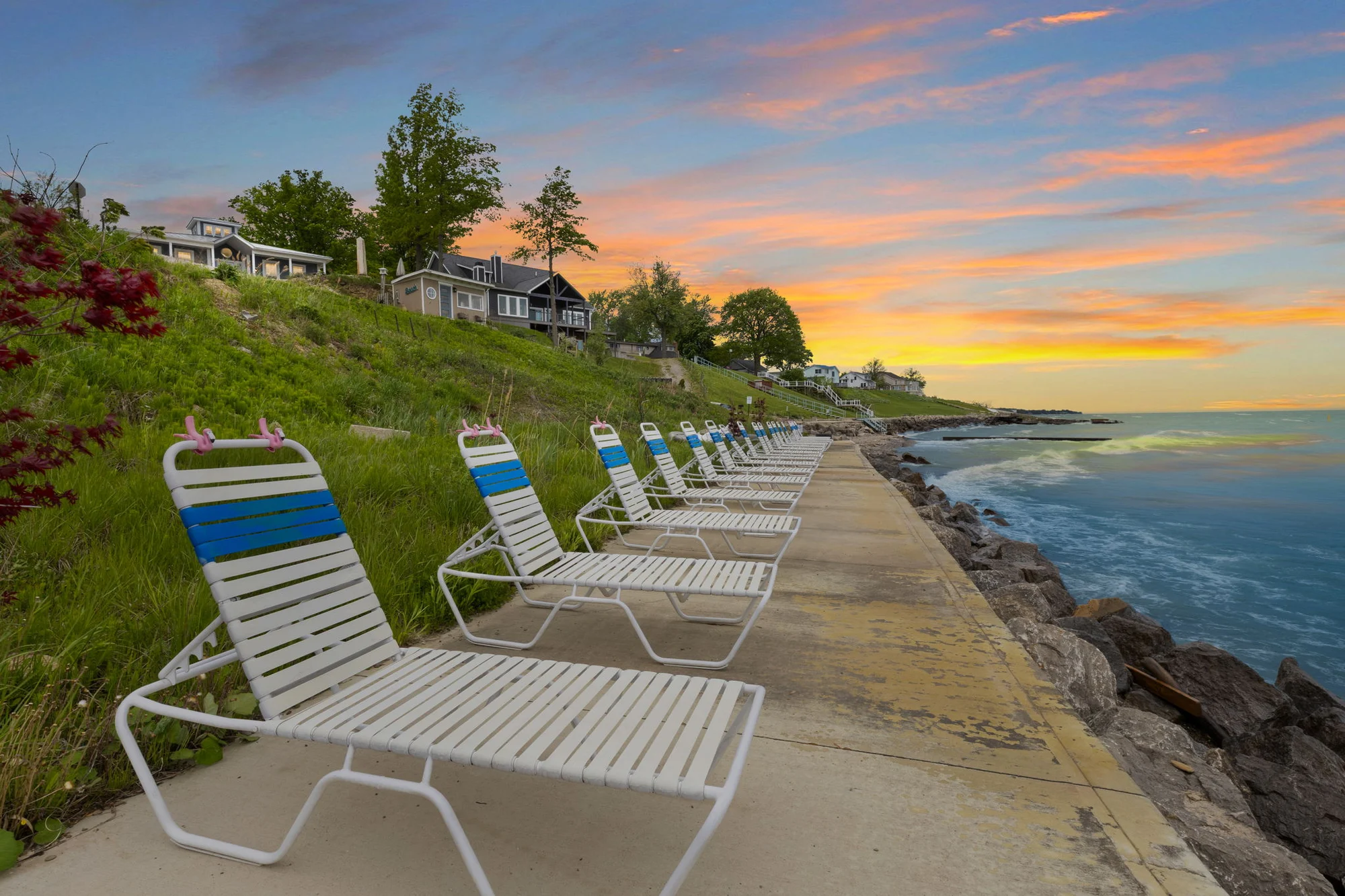 Lake Erie waterfront setting at sunset